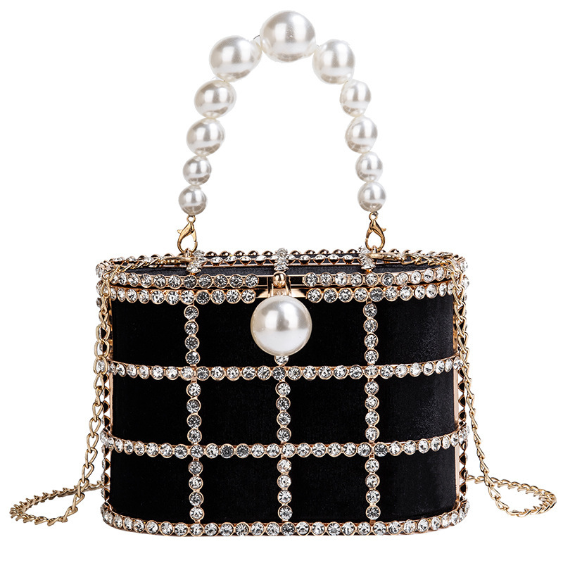 Luxury Bags Supplier - Luxury Diamond Metal Bucket Pearl Handle