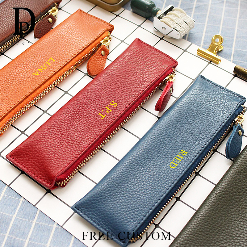 Luxury Bags Names - Engrave Initials Genuine Leather Pen Pouch